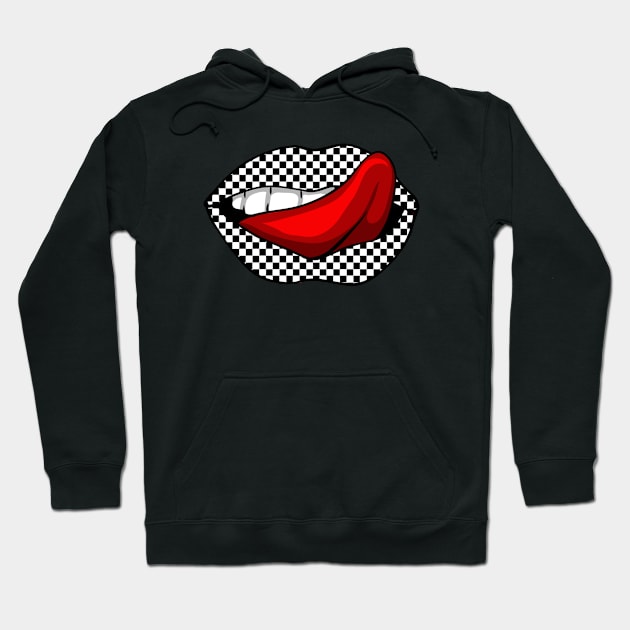 ABSTRACT CHECKERBOARD LIPS WITH RED TONGUE- LIPS by cradox creative lips Hoodie by iskybibblle